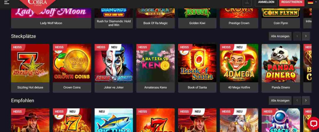 cobra casino games