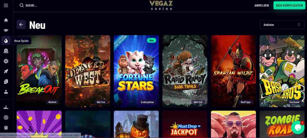 vegaz casino games