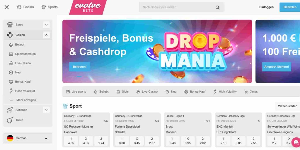evolve casino bonus