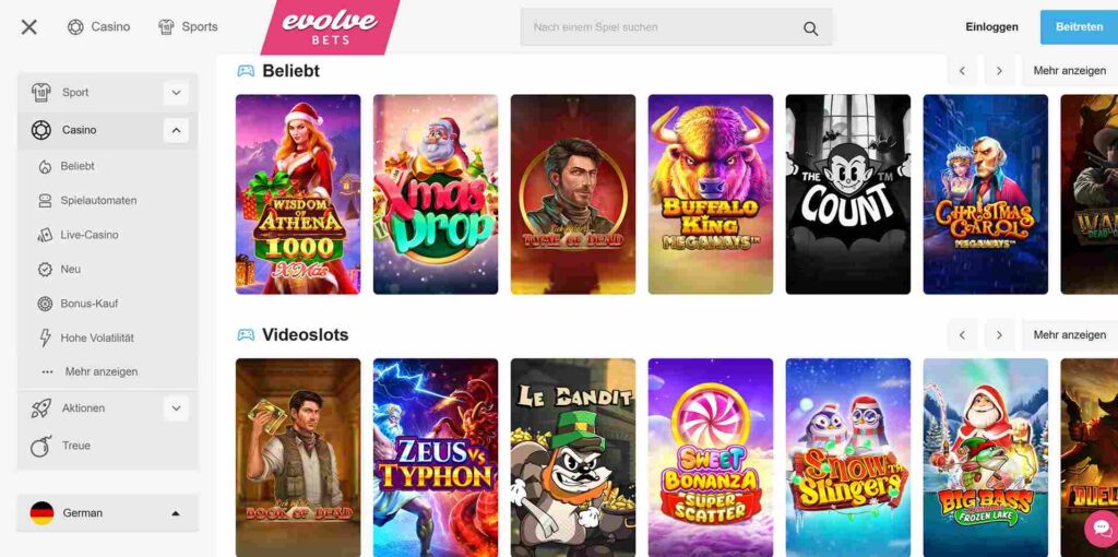 evolve casino games